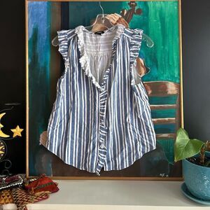 Mexx Light Blue and White Striped Top M